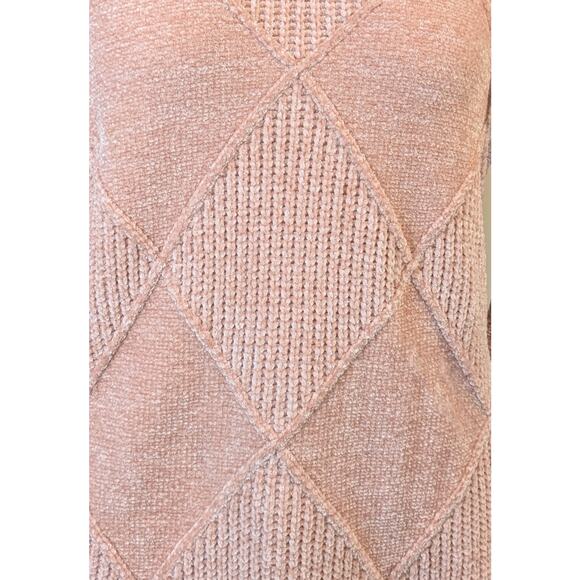NEW Cynthia Rowley Sweater Hoodie Large Pink Chenille Textured Diamond Knit Soft - Picture 3 of 9